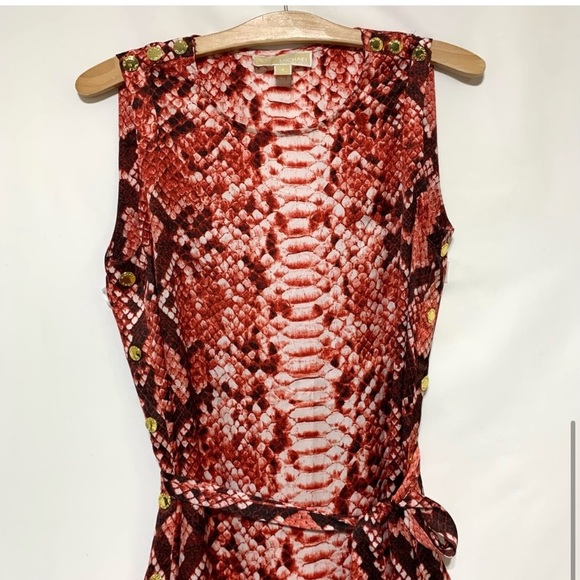 Michael Michael Kors Red Dragon Silk Sleeveless Tie Waist Slit Maxi Dres… - Picture 2 of 13